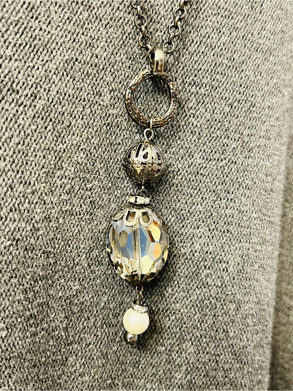Sparkling Drop Pendant Necklace - Silver Tone